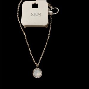 NORA NORWAY Silver Tone Matt White Opal Halo Pendant Necklace - 17" - NWT